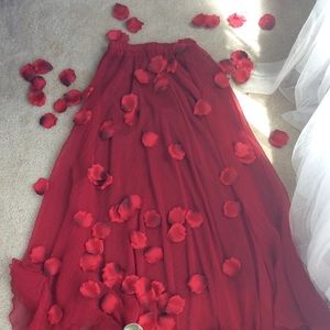 Red feminine long layered skirt.